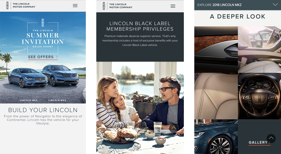 Lincoln Motor Company mobile responsive site