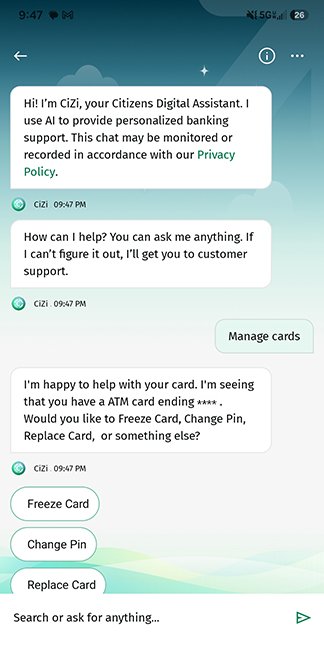 CiZi digital assistant conversation screen