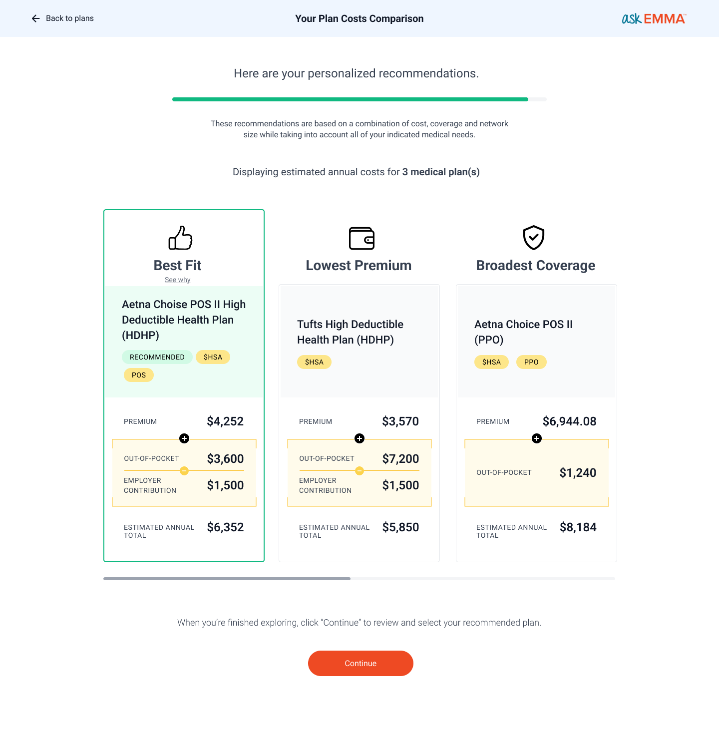 CVS Health benefit recommendation result page